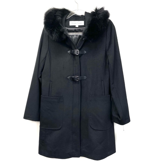 Trina Turk Jackets & Blazers - Trina Turk Jacket Size 6 Black Fox Fur Trim Hood